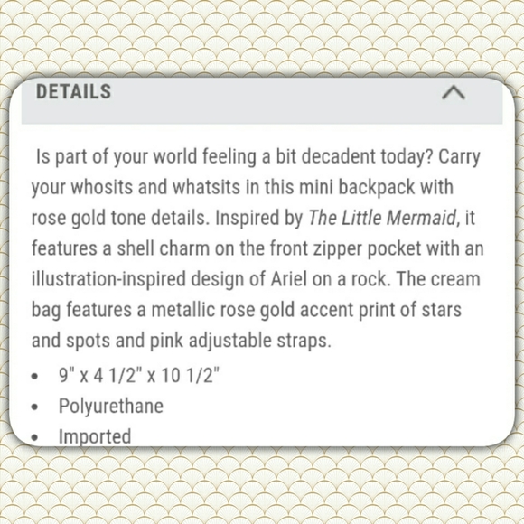 Loungefly Disney Ariel Rose Gold Mini Backpack - Picture 7 of 7